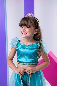 Fantasia Princesa Jasmine Verde Conjunto Festa