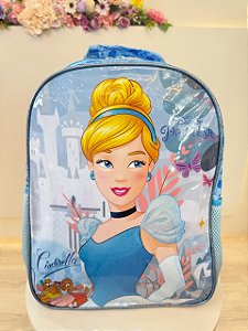 Mochila Escolar da Princesa Disney Cinderela Azul Volta as Aulas