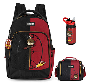 Kit Mochila + Lancheira + Garrafinha do Harry Potter Grifinória Quadribol