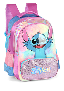Mochila Infantil Costas da Lilo Stitch e Angel Roxa