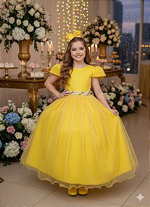 Vestido Infantil Formatura Amarelo Longo Glitter Dama