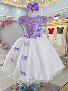 Vestido Infantil Lilás Bordado Borboletas Dama Festas Luxo