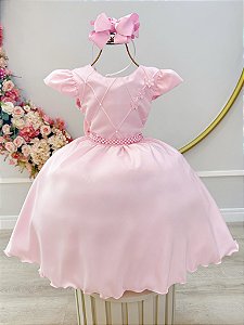 Vestido Infantil Rosa Festa Aniversario Luxo Menina