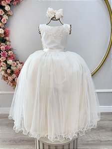 Vestido Infantil Damas de Honra Longo Marfim Festas Luxo