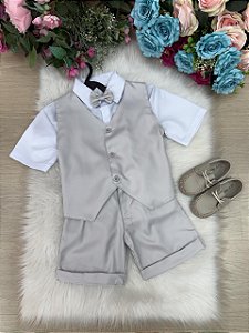 Conjunto Social Pajem Menino Colete Cinza Claro Leandro