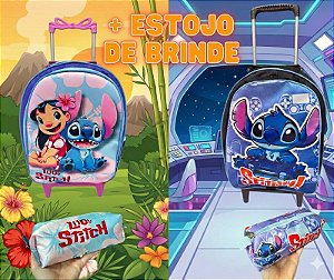 Mochila Rodinhas Stitch + Estojo de Brinde