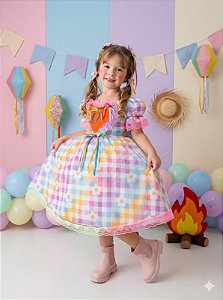 Vestido Junino Xadrez Rosa São João Encantado