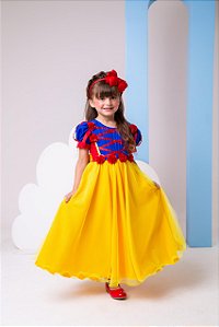 Fantasia Longa Vestido Branca de Neve Luxo