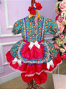 Vestido Junino Vermelho Flores