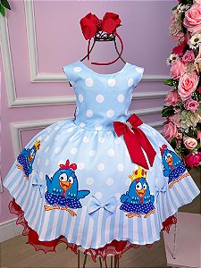 Vestido Galinha Azul e Vermelho Temáticos Luxo