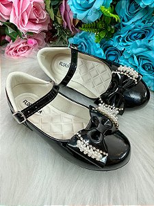 Sapatilha Flor di Mila Preta Perolas Neide