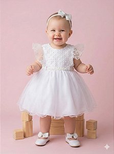 Vestido Infantil Bebe Branco Batizado Ana Carolina