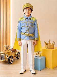 Conjunto Infantil Menino Fantasia Príncipe Luxo Azul Claro