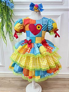Vestido Infantil Junino Arraiá Festa Capira Xadrez Colorido