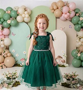 Vestido Infantil Verde Esmeralda Festa Princesa Mariely