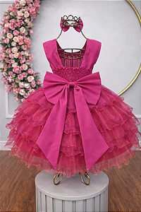 Vestido Infantil Pink Saia Babados e Glitter Festas