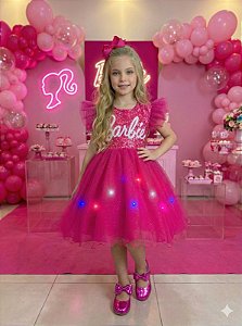 Vestido Barbie Luxinho Pink Com led