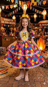 Vestido Junino Coração Caipira Quadrilha Luxo