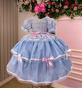 Vestido Infanntil Junino Luxo Azul Bebe Quadrilha Festa Junina