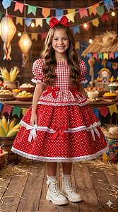 Vestido Infantil Junino Luxo Vermelho Festa Junina