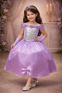 Fantasia Infantil Princesas Sofia e Rapunzel Com Luvas