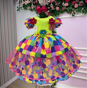 Vestido Junino Luxo Arraia Colorido Festa Junina Quadrilha