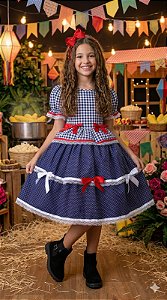 Vestido Junino Luxo Azul Marinho Festa Junina