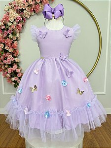 Vestido Infantil Lilás Jardim Encantado Apliques Festas