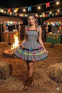 Vestido Junino Luxo Adulto Arraia do Chamego Preto