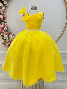 Vestido Infantil Longo Amarelo Luxo Daminhas Formaturas