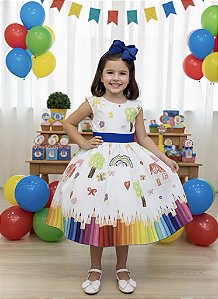 Vestido Infantil Branco Aquarela Formaturas ABC Festas
