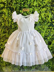 Vestido Bebê Branco Jardim Encantado Luxo Batizado