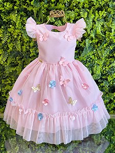 Vestido Bebê Rosa Claro Jardim Encantado Luxo