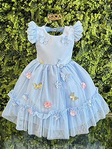 Vestido Bebê Azul Claro Jardim Encantado Luxo