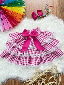 Saia Junina Arraiá Festas Pink Xadrez