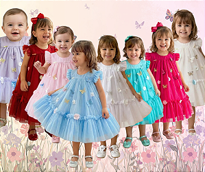Vestido Jardim das Borboletas Rosa Bebe Encantado Varias Cores