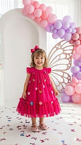 Vestido Jardim das Borboletas Rosa Pink Encantado