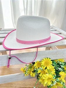 Chapéu Cowboy Rosa Infantil Feminino Boiadeira Texano Branco Festa