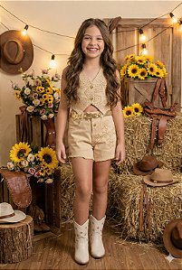 Conjunto Blogueirinha Boiadeira Estrelada Dourado Country Festas