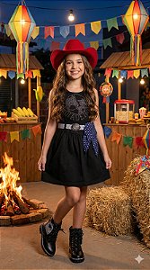 Vestido Blogueirinha Boiadeira do Sertão Preto Counstry Festas