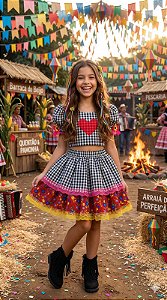 Conjunto Junino Menina Preto Festa Quadrilha Caipira