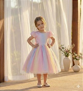 Vestido Infantil Circo Arco Iris Candy Color Festa Luxo