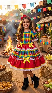 Vestido Junino Luxo Vermelho Quadrilha Caipira