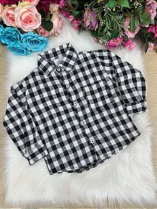 Camisa Xadrez Julio Branca e Preta Flanela Flanelada Junina