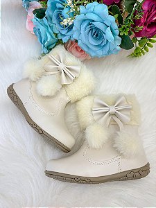 Bota Coturno Infantil Marfim Flor Di Mila