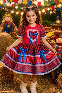 Vestido Infantil Junino Caipira Arraiá Xadrez Vermelho Colorido