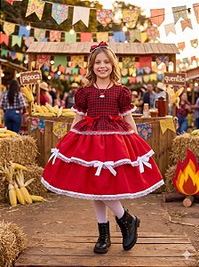 Vestido Junino Infantil Luxo Festa Caipira Vermelho