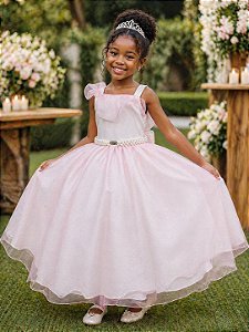 Vestido Infantil Longo Rosa Bebê Luxo Formaturas Daminhas