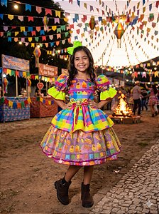 Vestido Junino Luxo Infantil Festa Caipira Fogueira