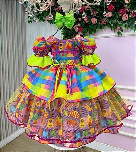 Vestido Junino Luxo Infantil Festa Caipira Fogueira